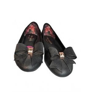 Ted Baker Sually Black Womens Girls Flats Bow Detail Size 4.5 NWT $100